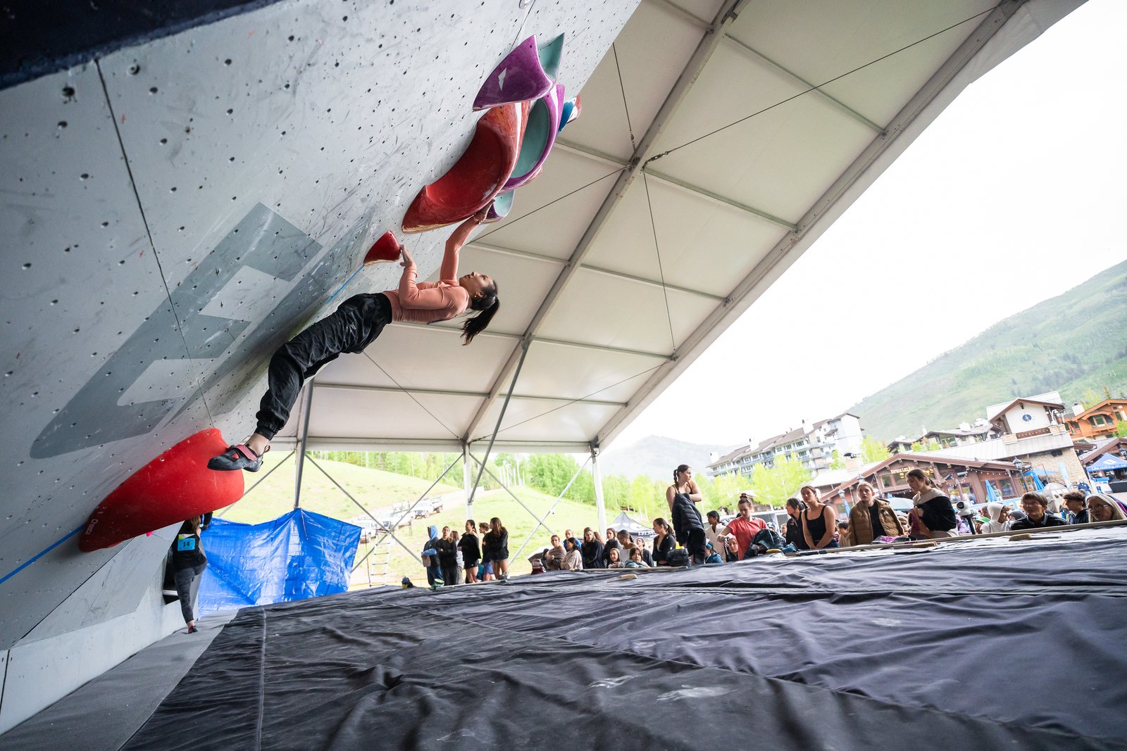 Climber on a bouldering wall