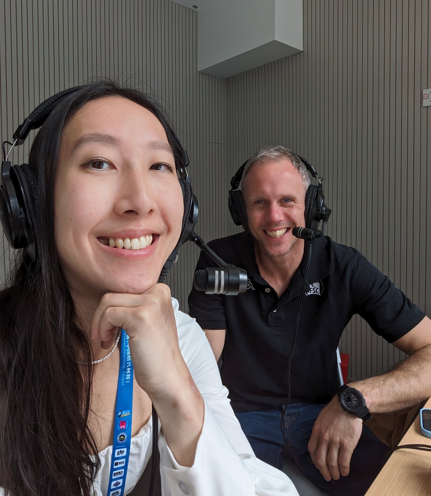 Jinni Xia commentating an IFSC World Cup